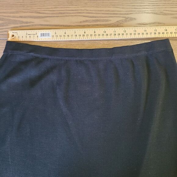 Ming Wang Skirt L Black‎ Knit Pull-On Side Slit Office Career Midi - Picture 6 of 7